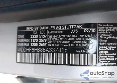 2011 Mercedes-Benz E 350 4Matic z USA, uszkodzony, nr VIN WDDHF8HB8BA337816